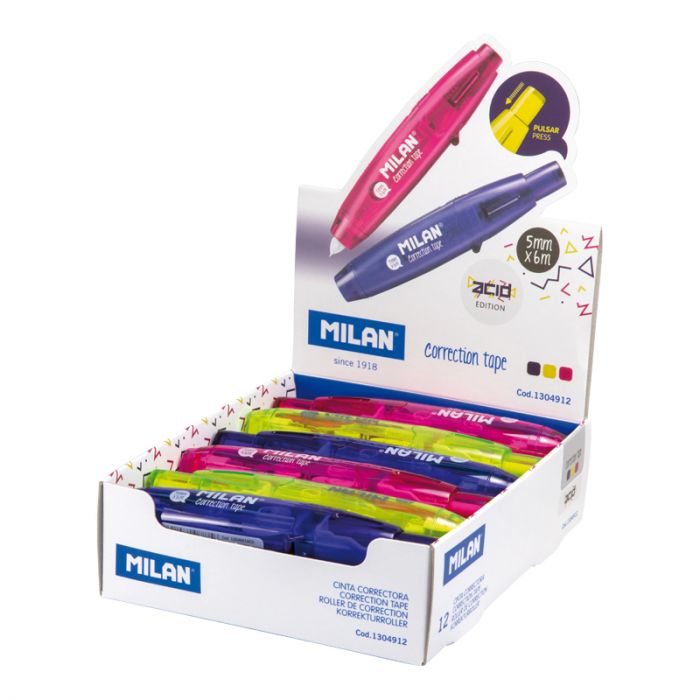 MILAN - Pusher Correction Tape - Acid Series - Assorted Colours - Buchan's Kerrisdale Stationery