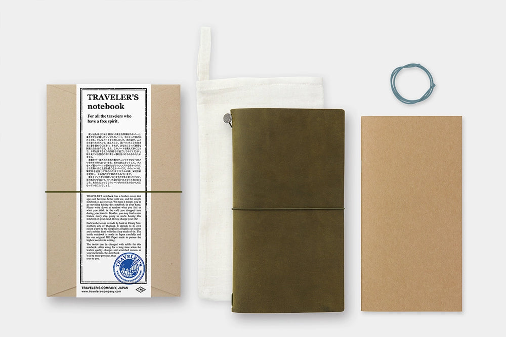 TRAVELER'S COMPANY JAPAN (MIDORI) - Traveler's Notebook Starter Kit Leather Cover OLIVE (Regular Size) NEW! - Buchan's Kerrisdale Stationery