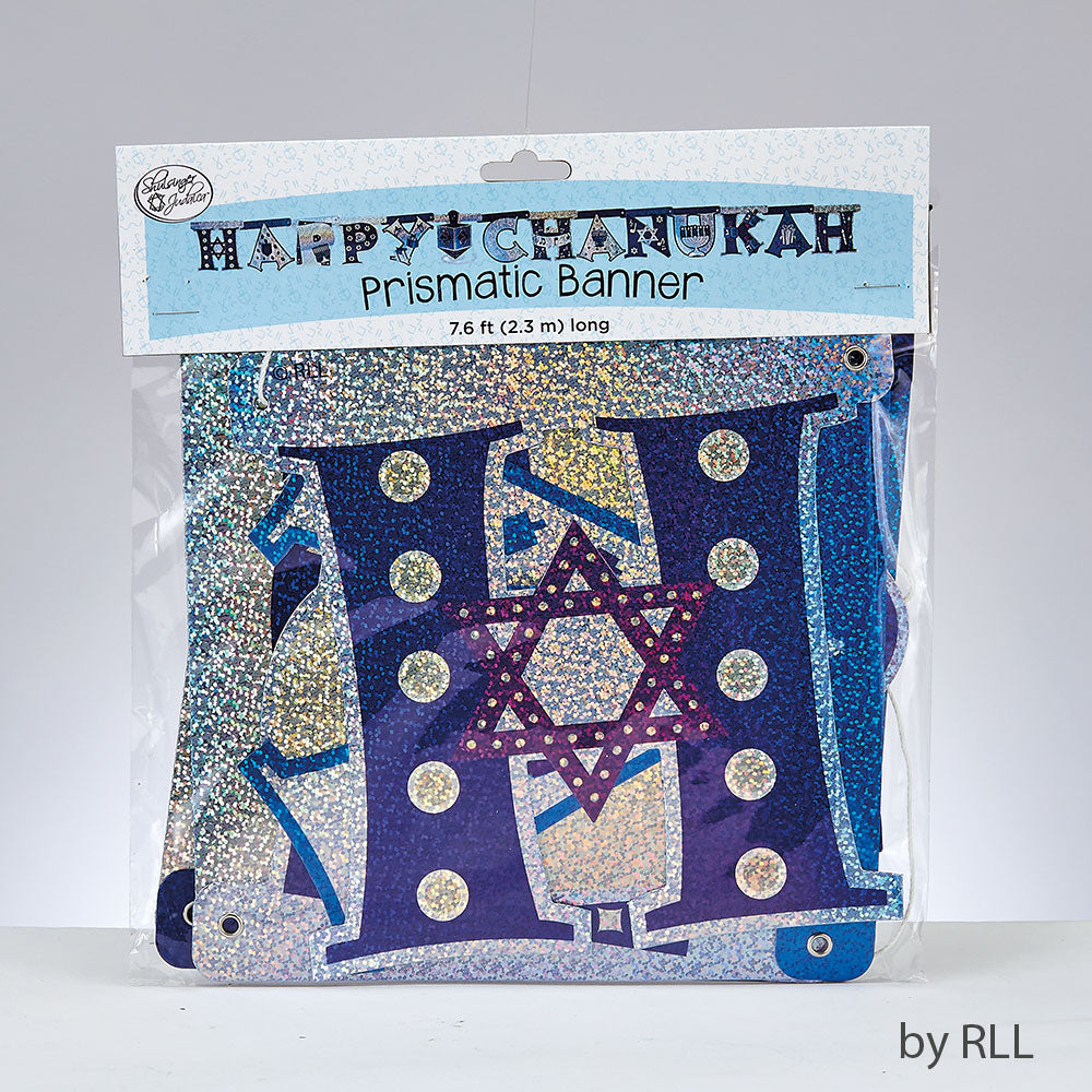 RITE LITE - CHANUKAH-HANUKKAH - "Happy Chanukah" Blue-Silver Prismatic Banner - Buchan's Kerrisdale Stationery