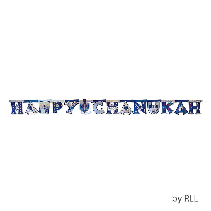 RITE LITE - CHANUKAH-HANUKKAH - "Happy Chanukah" Blue-Silver Prismatic Banner - Buchan's Kerrisdale Stationery