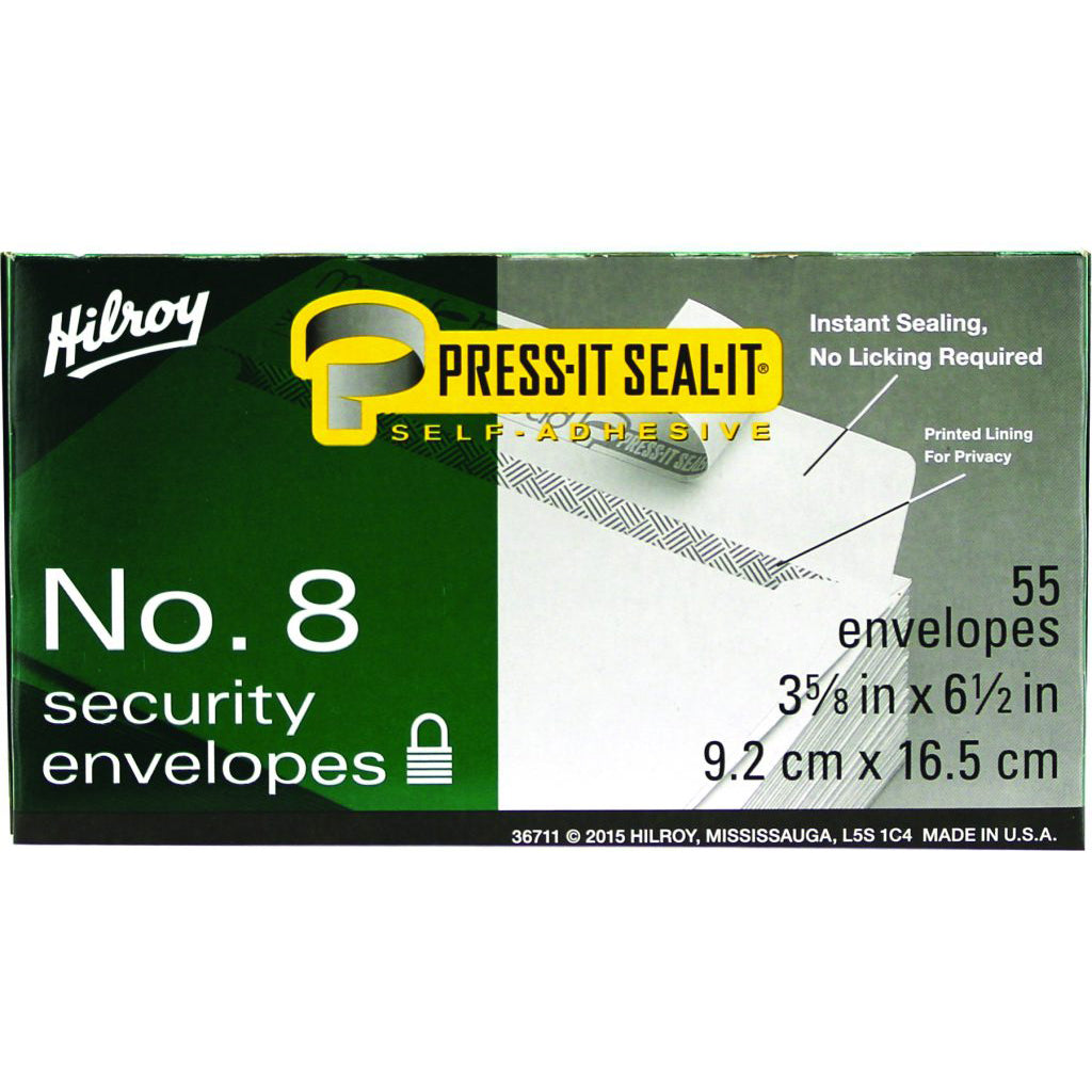 Hilroy - Press-It Seal-It Security Envelopes, 3-5-8×6-1-2-Inch, Box of 55, White - Buchan's Kerrisdale Stationery