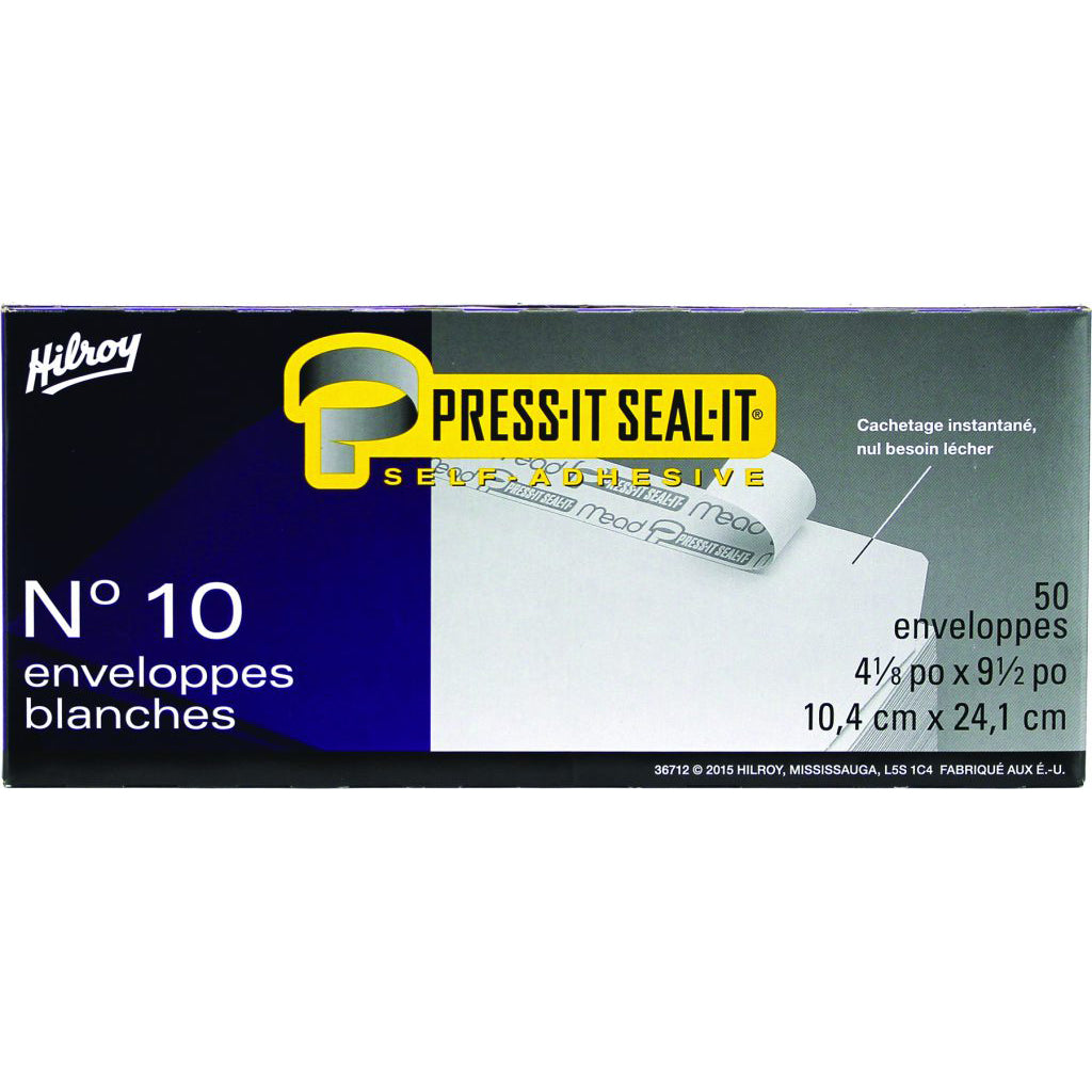 Hilroy - No. 10 Press-It Seal-It Boxed Envelopes, 4-1-8 X 9-1-2-Inch, White, 50-Count - Buchan's Kerrisdale Stationery