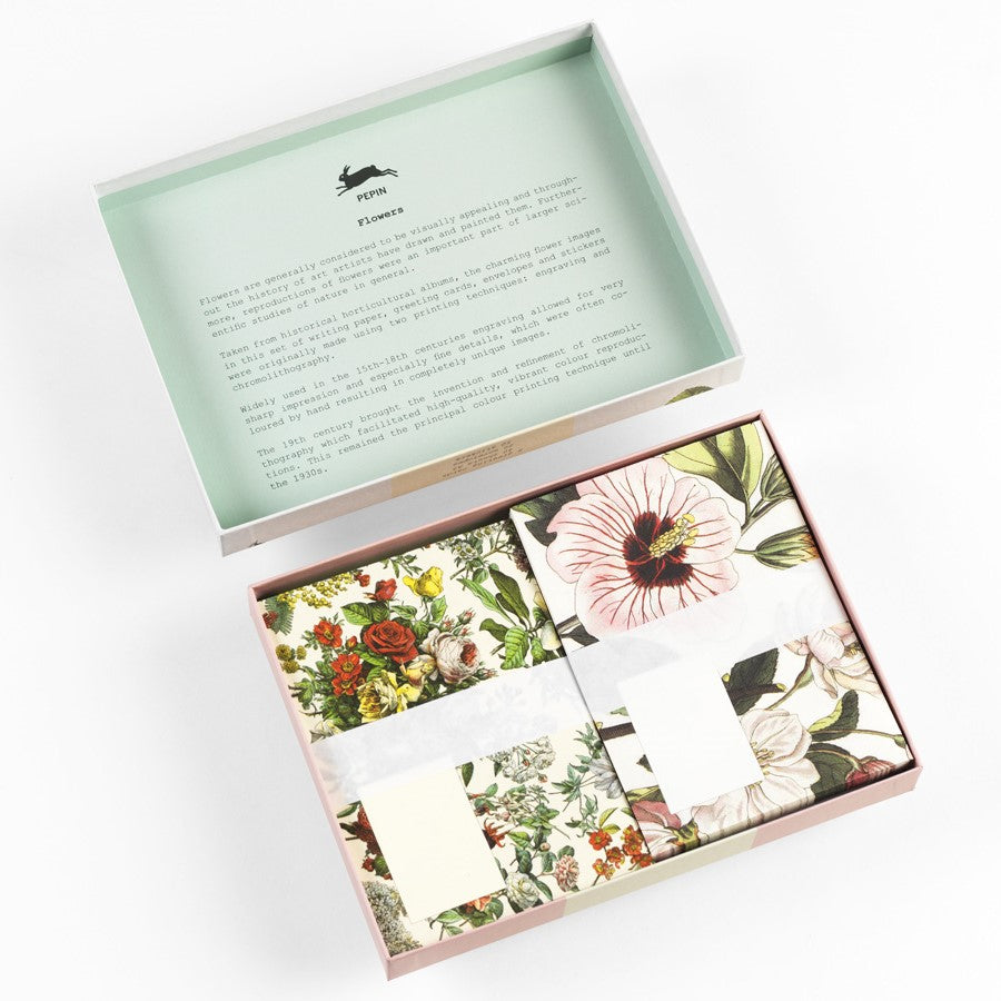 PEPIN PRESS –  Correspondence Set (Assorted sheets, envelopes, greeting cards and stickers) – ‘Flowers' (4 designs) - Buchan's Kerrisdale Stationery