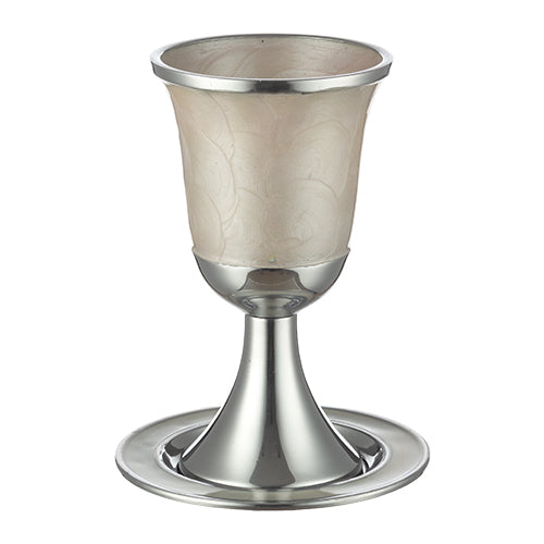 ART JUDAICA - Aluminum Kiddush Cup with Saucer - Off-White - Buchan's Kerrisdale Stationery