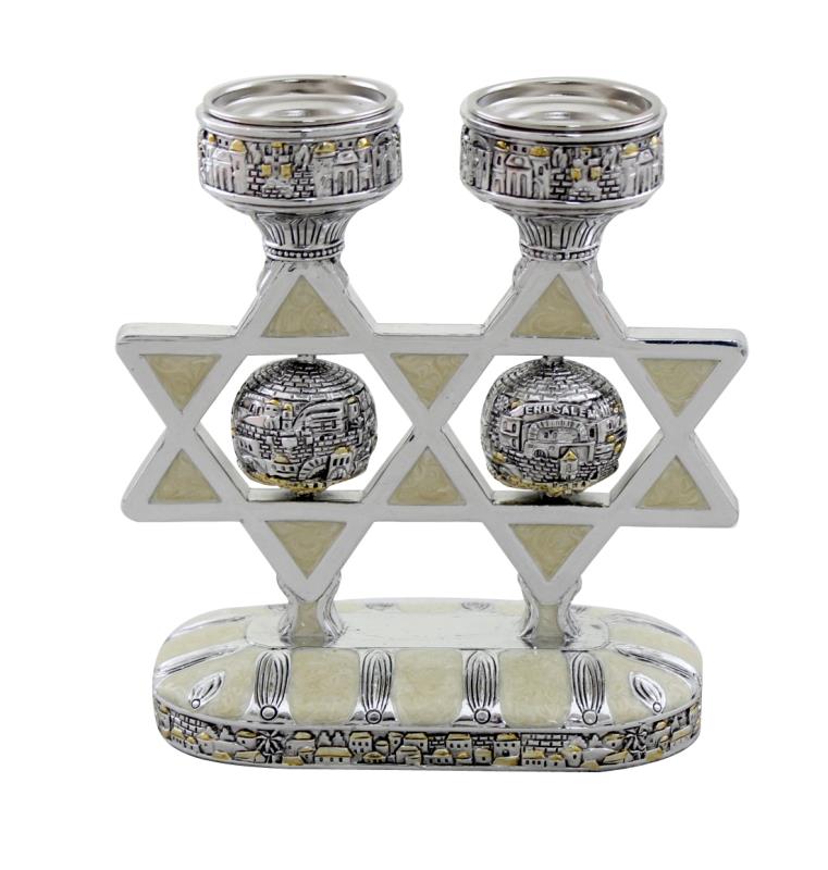 ART JUDAICA - Magen David Shabbat Candlesticks - Buchan's Kerrisdale Stationery