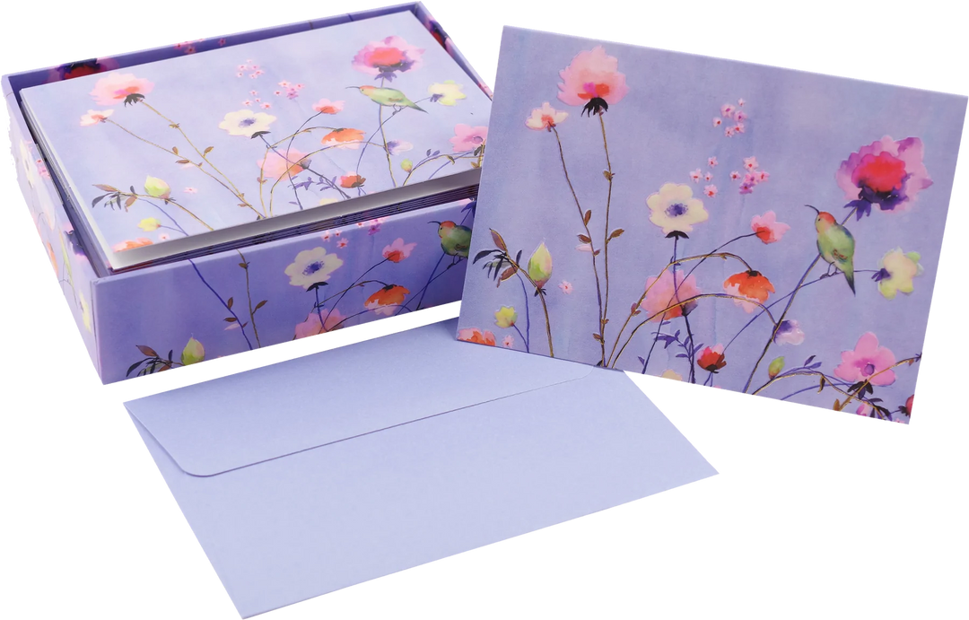 PETER PAUPER PRESS – Boxed Note Cards,14 with Envelopes – Lavender Wildflowers - Buchan's Kerrisdale Stationery