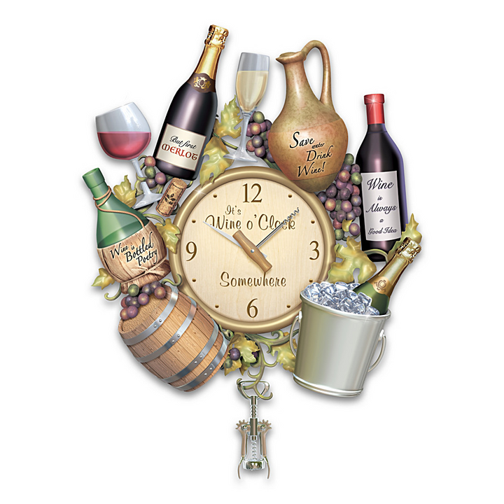 BRADFORD - A Wine Lover’s Sculptural Wall Clock With Corkscrew Pendulum "WINE O'CLOCK" - Buchan's Kerrisdale Stationery