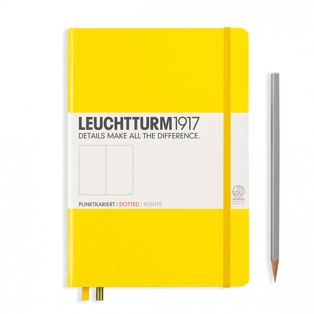LEUCHTTURM - NOTEBOOK MEDIUM (A5) HARDCOVER, 249 NUMBERED PAGES, DOTTED, LEMON - Buchan's Kerrisdale Stationery