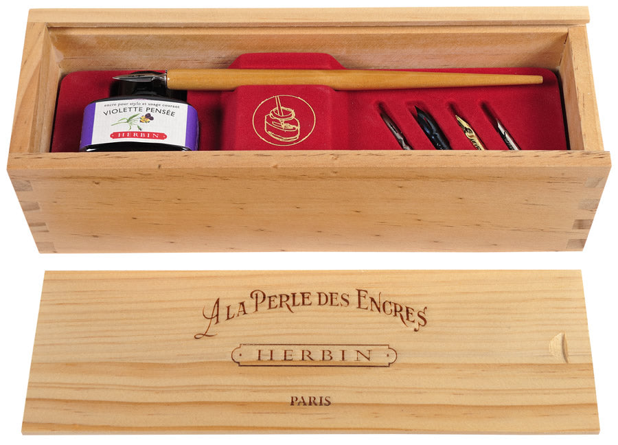 J. HERBIN "LA PERLE DES ENCRES" CALLIGRAPHY PEN SET WITH WOODEN BOX - Buchan's Kerrisdale Stationery
