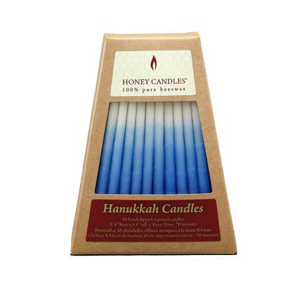 HONEY CANDLES - Hanukkah White-Blue Beeswax Candles set of 45 - Buchan's Kerrisdale Stationery