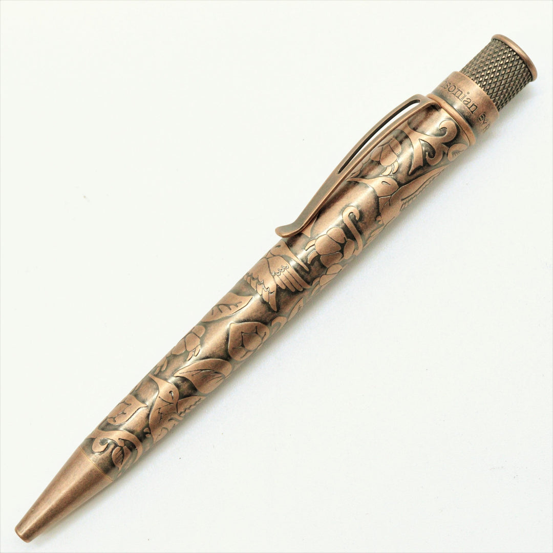 RETRO 1951 - The Smithsonian ROLLERBALL PEN - BRASS 'Woodland Hummingbirds and Flowers' - Buchan's Kerrisdale Stationery