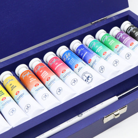 NEVA PALETTE ST. PETERSBURG - Limited Blue Wooden Box "White Nights" Artists' Watercolor Set  - 12 Tubes x 10ml - Buchan's Kerrisdale Stationery