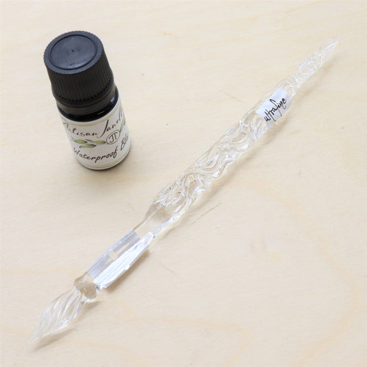 CLEAR GLASS DIP PEN - by Artisan Janelle Tyler - with 5ml Waterproof Black Ink - Buchan's Kerrisdale Stationery