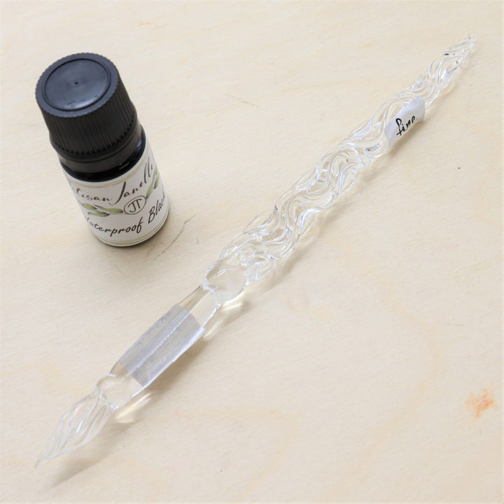 CLEAR GLASS DIP PEN - by Artisan Janelle Tyler - with 5ml Waterproof Black Ink - Buchan's Kerrisdale Stationery