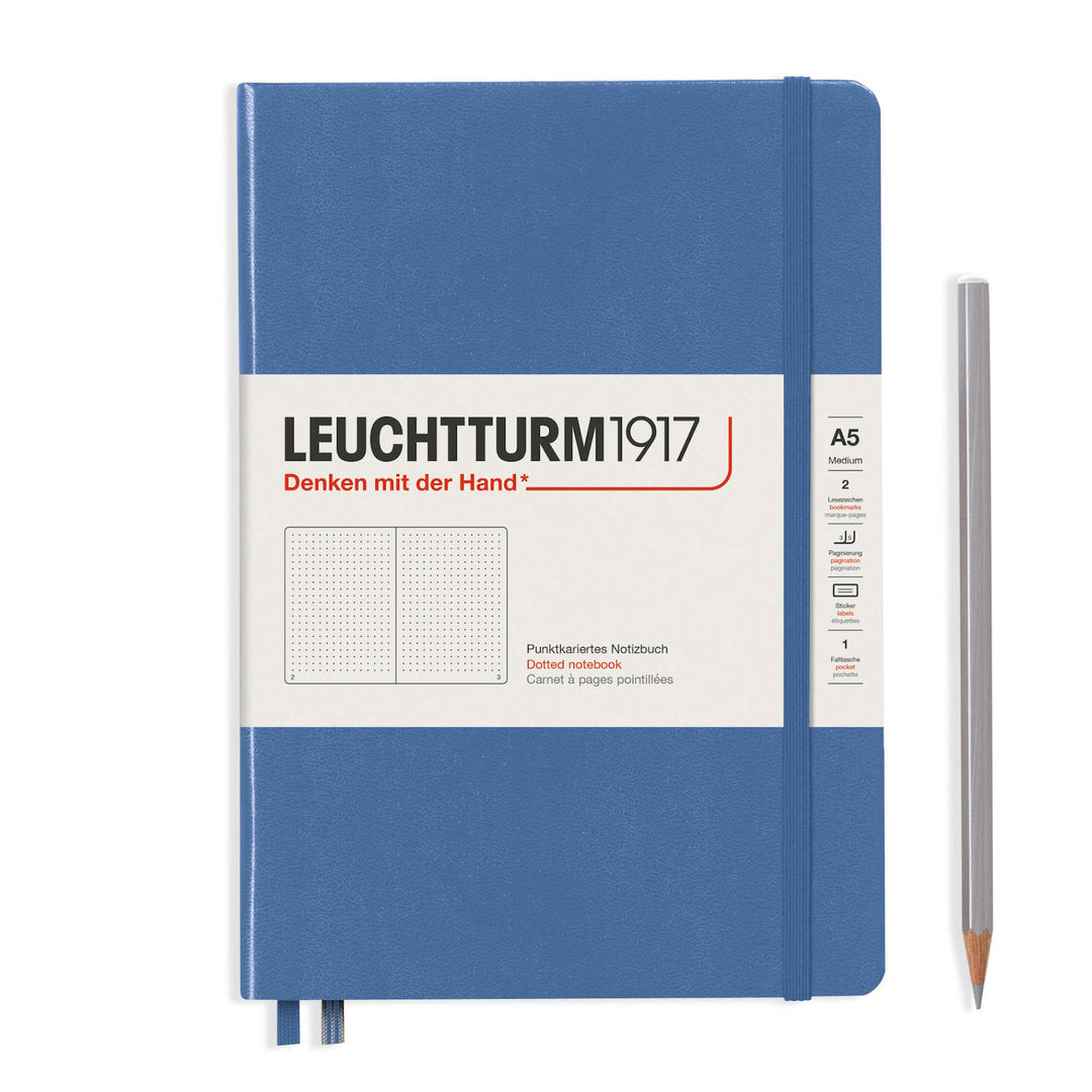 LEUCHTTURM - NOTEBOOK MEDIUM (A5) HARDCOVER, 251 NUMBERED PAGES, DOTTED, DENIM - Buchan's Kerrisdale Stationery