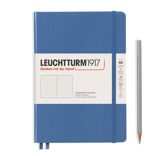 LEUCHTTURM - NOTEBOOK MEDIUM (A5) HARDCOVER, 251 NUMBERED PAGES, DOTTED, DENIM - Buchan's Kerrisdale Stationery