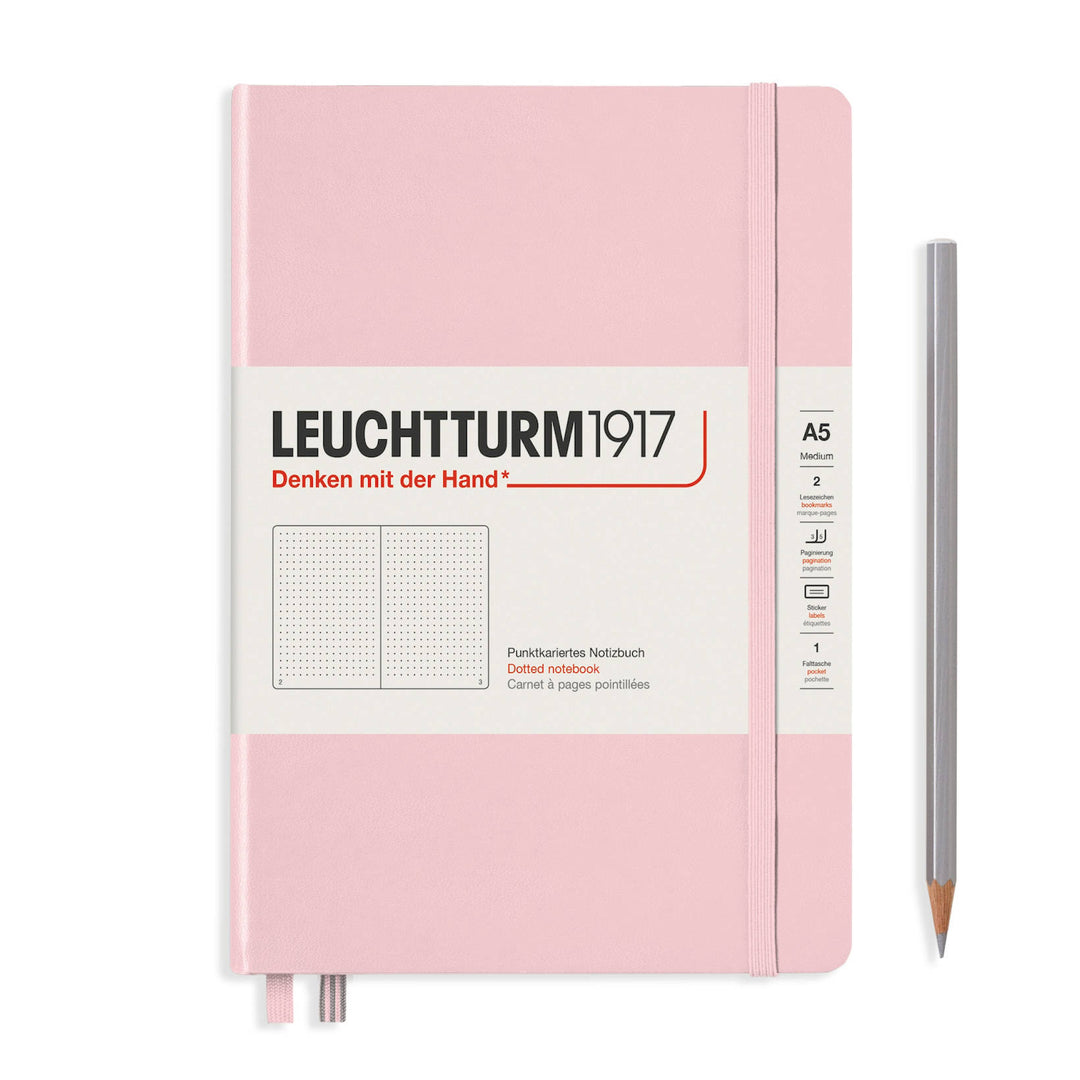 LEUCHTTURM - NOTEBOOK MEDIUM (A5) HARDCOVER, 251 NUMBERED PAGES, DOTTED, POWDER - Buchan's Kerrisdale Stationery