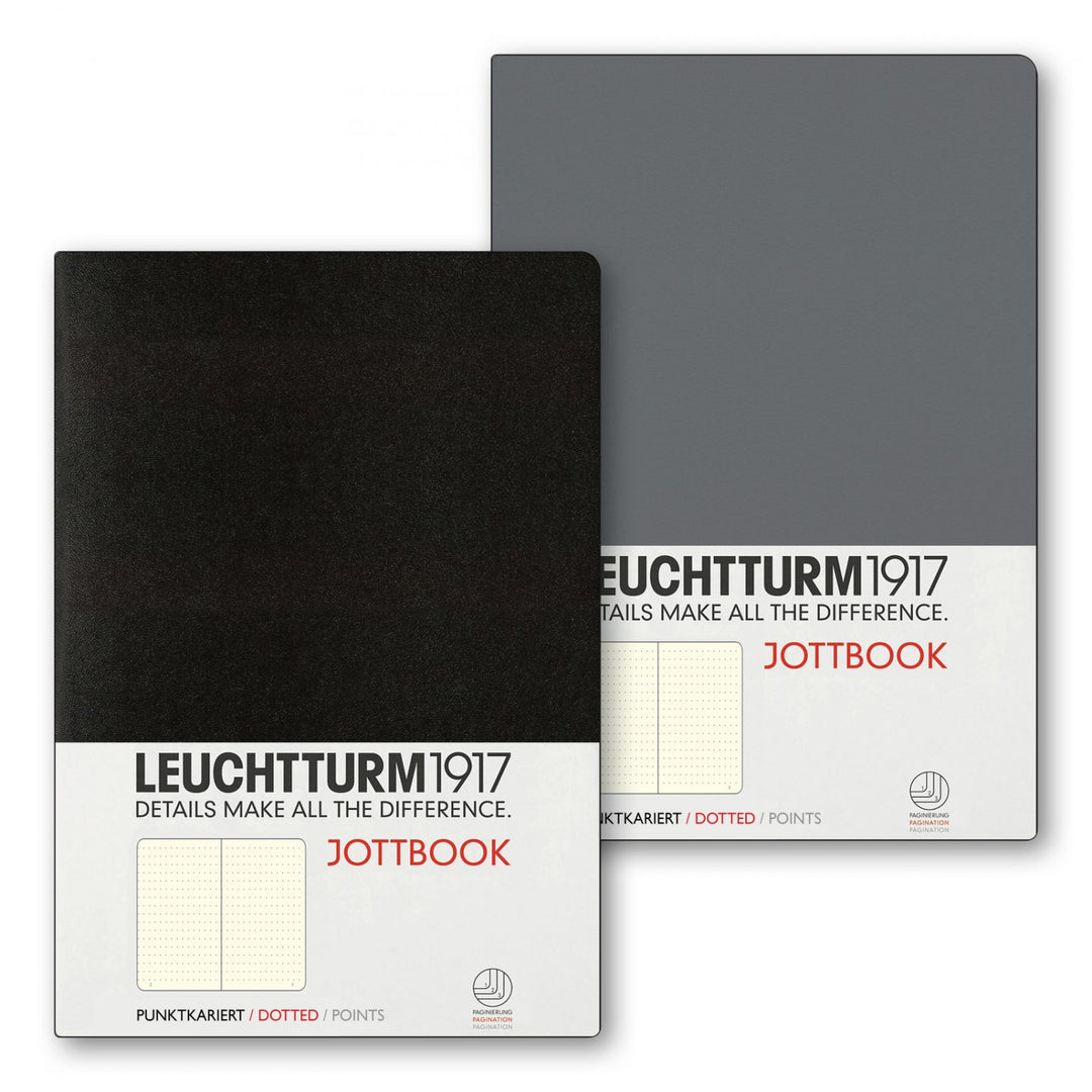 LEUCHTTURM - SOFTCOVER JOTTBOOK DOUBLE NOTEBOOK (A5), 59 NUMBERED PAGES, ANTHRACITE AND BLACK DOTTED - Buchan's Kerrisdale Stationery