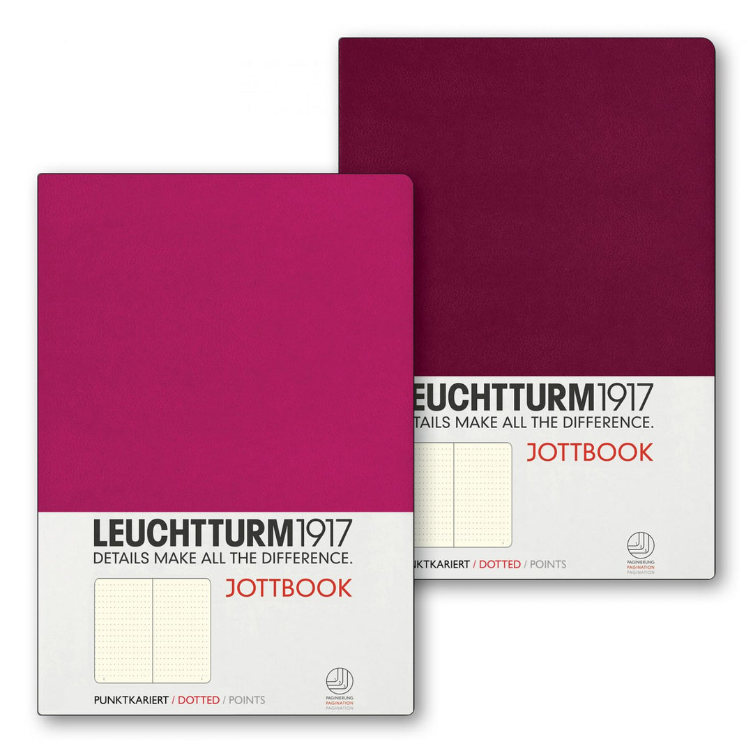 LEUCHTTURM - SOFTCOVER JOTTBOOK DOUBLE NOTEBOOK (A5), 59 NUMBERED PAGES, BERRY AND PORT RED DOTTED - Buchan's Kerrisdale Stationery