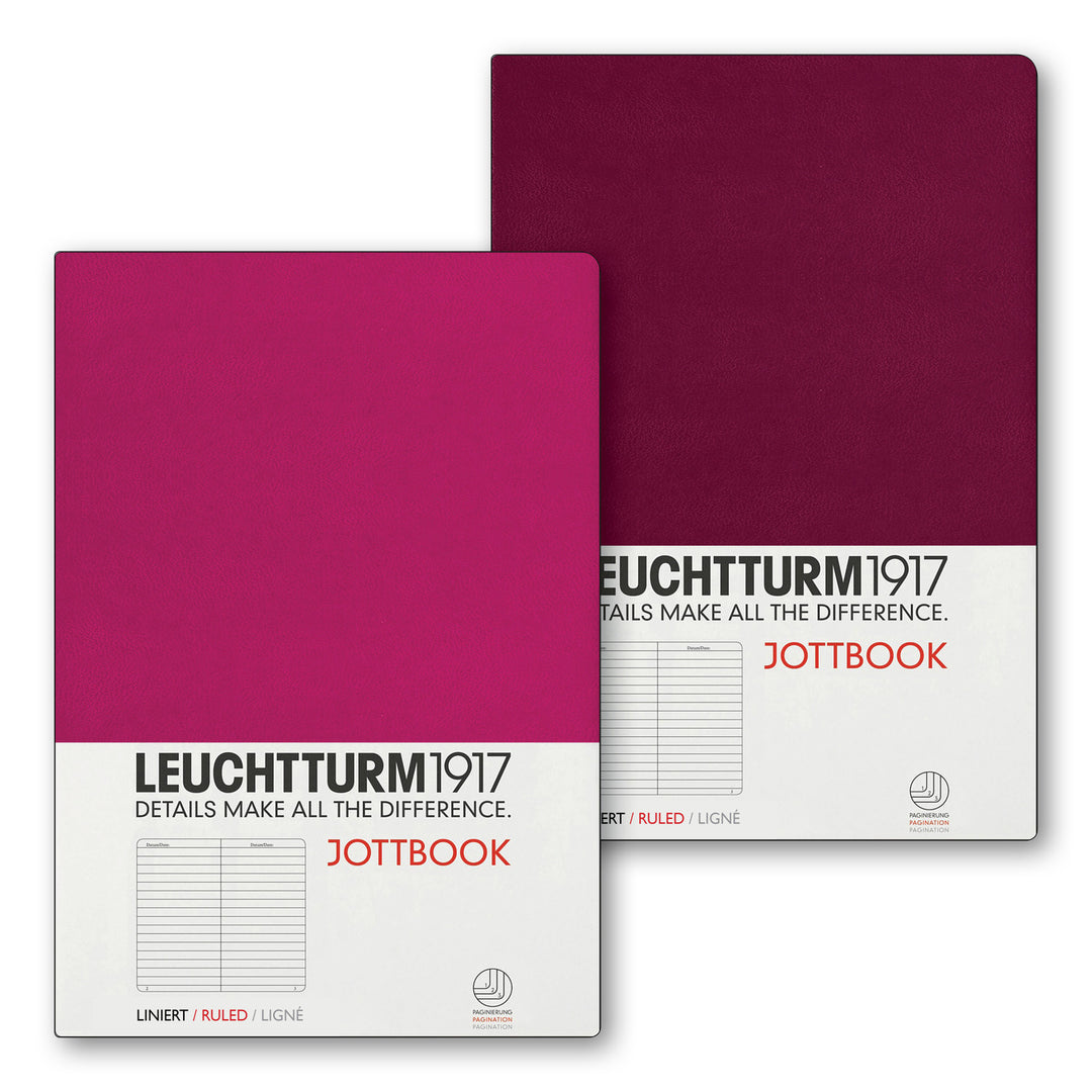 LEUCHTTURM - SOFTCOVER JOTTBOOK DOUBLE NOTEBOOK (A5), 59 NUMBERED PAGES, BERRY AND PORT RED RULED - Buchan's Kerrisdale Stationery