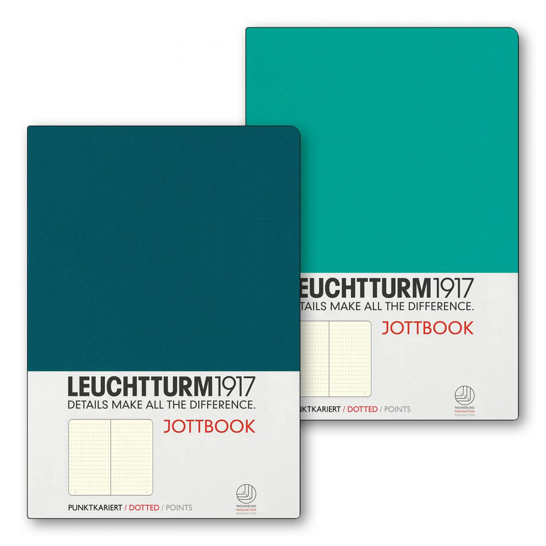 LEUCHTTURM - SOFTCOVER JOTTBOOK DOUBLE NOTEBOOK (A5), 59 NUMBERED PAGES, EMERALD AND PACIFIC DOTTED - Buchan's Kerrisdale Stationery