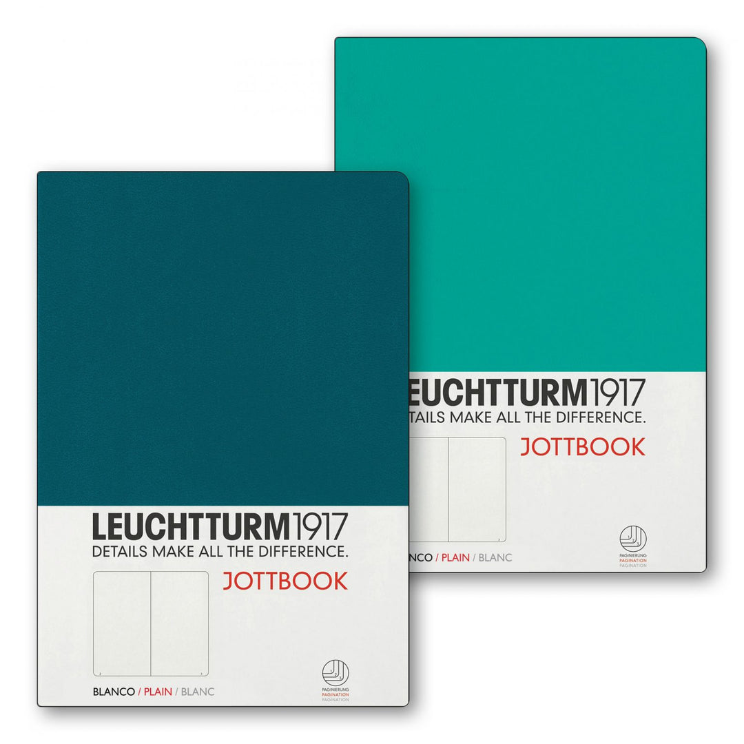 LEUCHTTURM - SOFTCOVER JOTTBOOK DOUBLE NOTEBOOK (A5), 59 NUMBERED PAGES, EMERALD AND PACIFIC BLANK - Buchan's Kerrisdale Stationery
