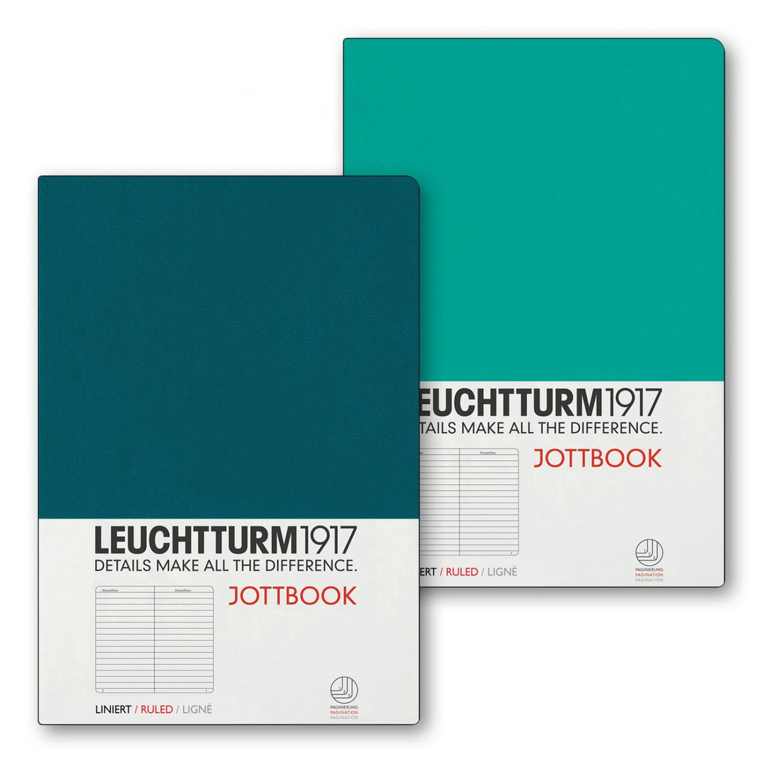 LEUCHTTURM - SOFTCOVER JOTTBOOK DOUBLE NOTEBOOK (A5), 59 NUMBERED PAGES, EMERALD AND PACIFIC RULED - Buchan's Kerrisdale Stationery