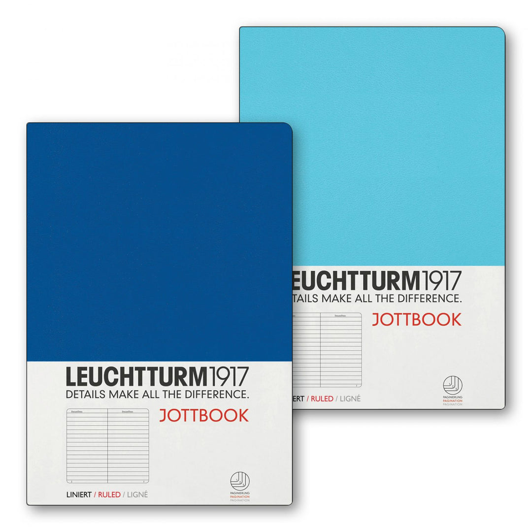 LEUCHTTURM - SOFTCOVER JOTTBOOK DOUBLE NOTEBOOK (A5), 59 NUMBERED PAGES, ICE BLUE AND ROYAL BLUE RULED - Buchan's Kerrisdale Stationery