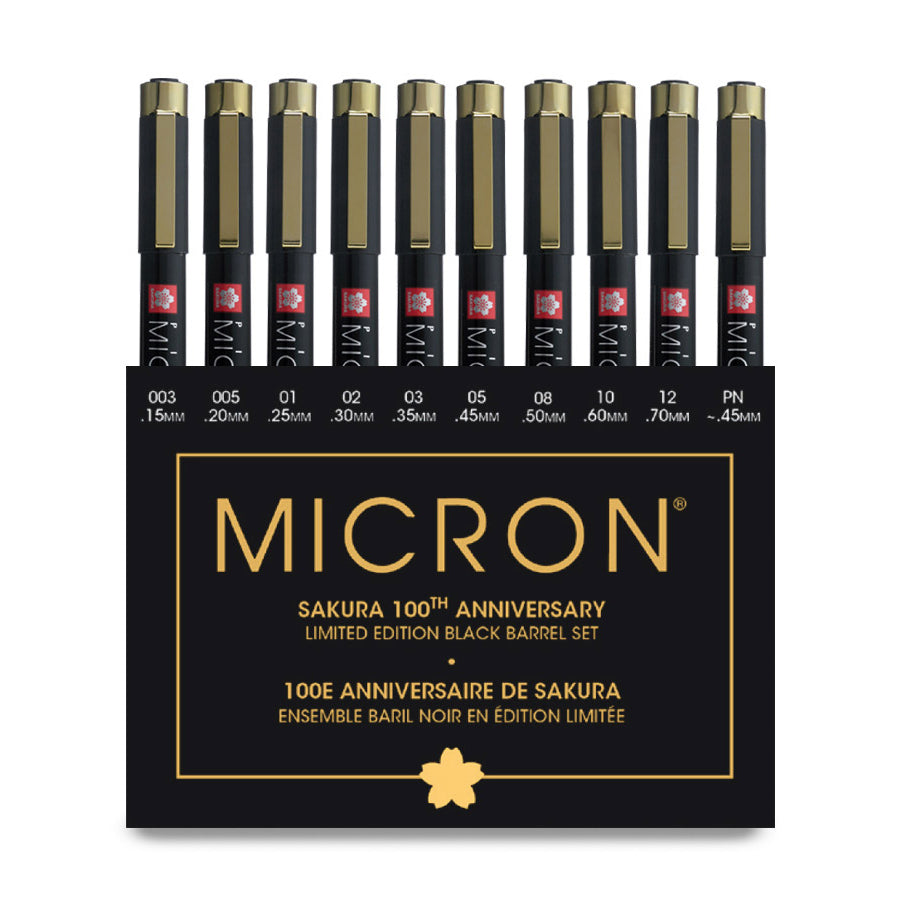 SAKURA - Pigma Micron Black Barrel Pen Set - 100th Anniversary LIMITED EDITION - Buchan's Kerrisdale Stationery