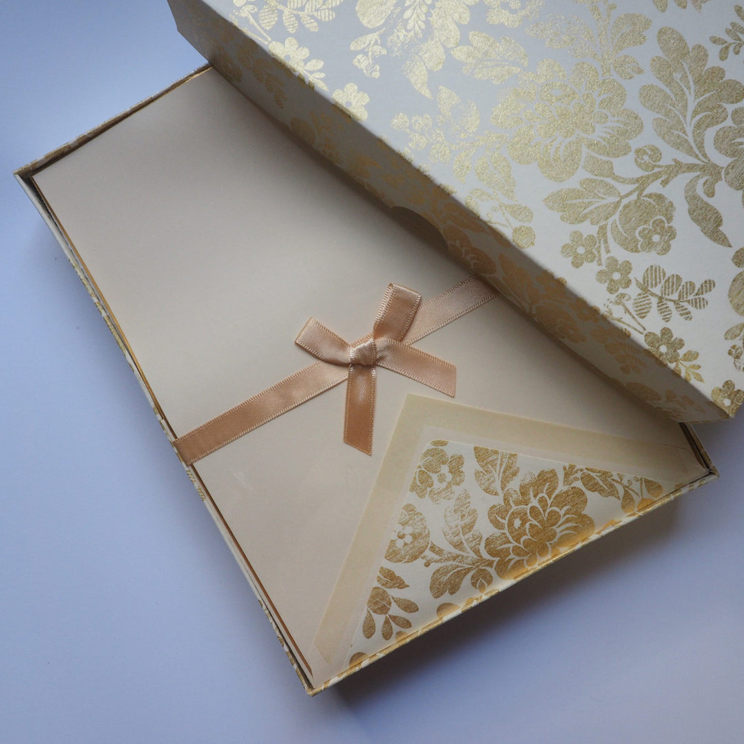 ROSSI Writing Papers and Lined Envelopes Gold Flowers – BSC 086 - Buchan's Kerrisdale Stationery
