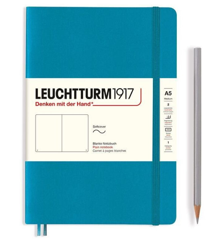 LEUCHTTRUM – 123 Numbered Pages, Softcover, Medium Notebook (A5) Blank – Ocean - Buchan's Kerrisdale Stationery
