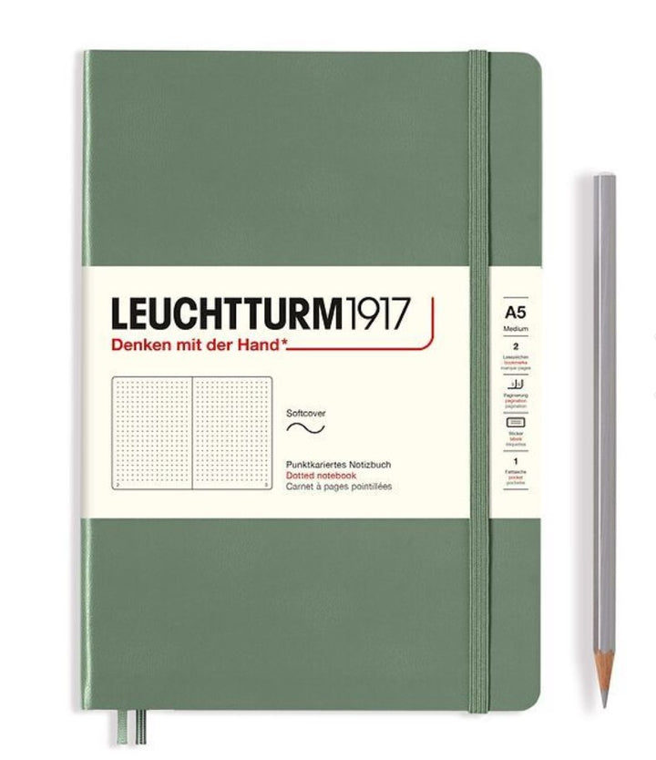 LEUCHTTRUM - 123 Numbered Pages, Softcover, Medium Notebook (A5) Dotted - Olive - Buchan's Kerrisdale Stationery