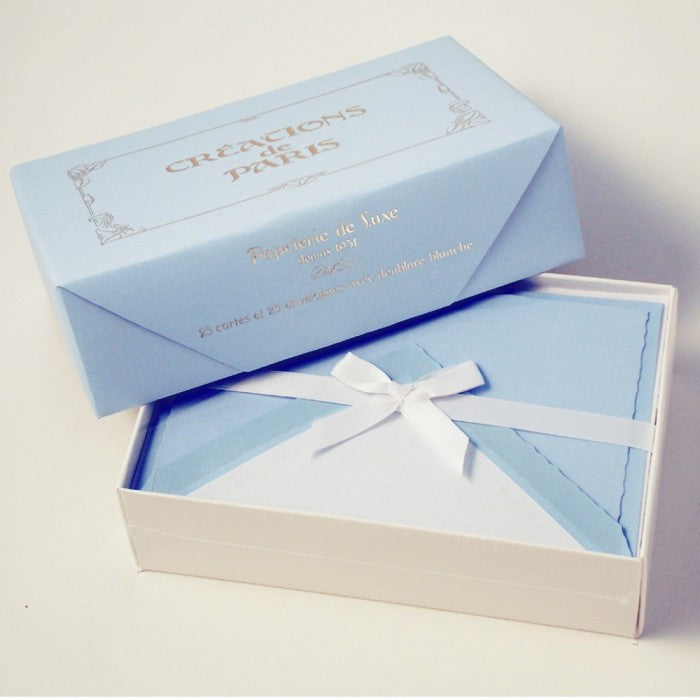 ROSSI Flat deckled edge cards Azure Blue - CDP 010 - Buchan's Kerrisdale Stationery