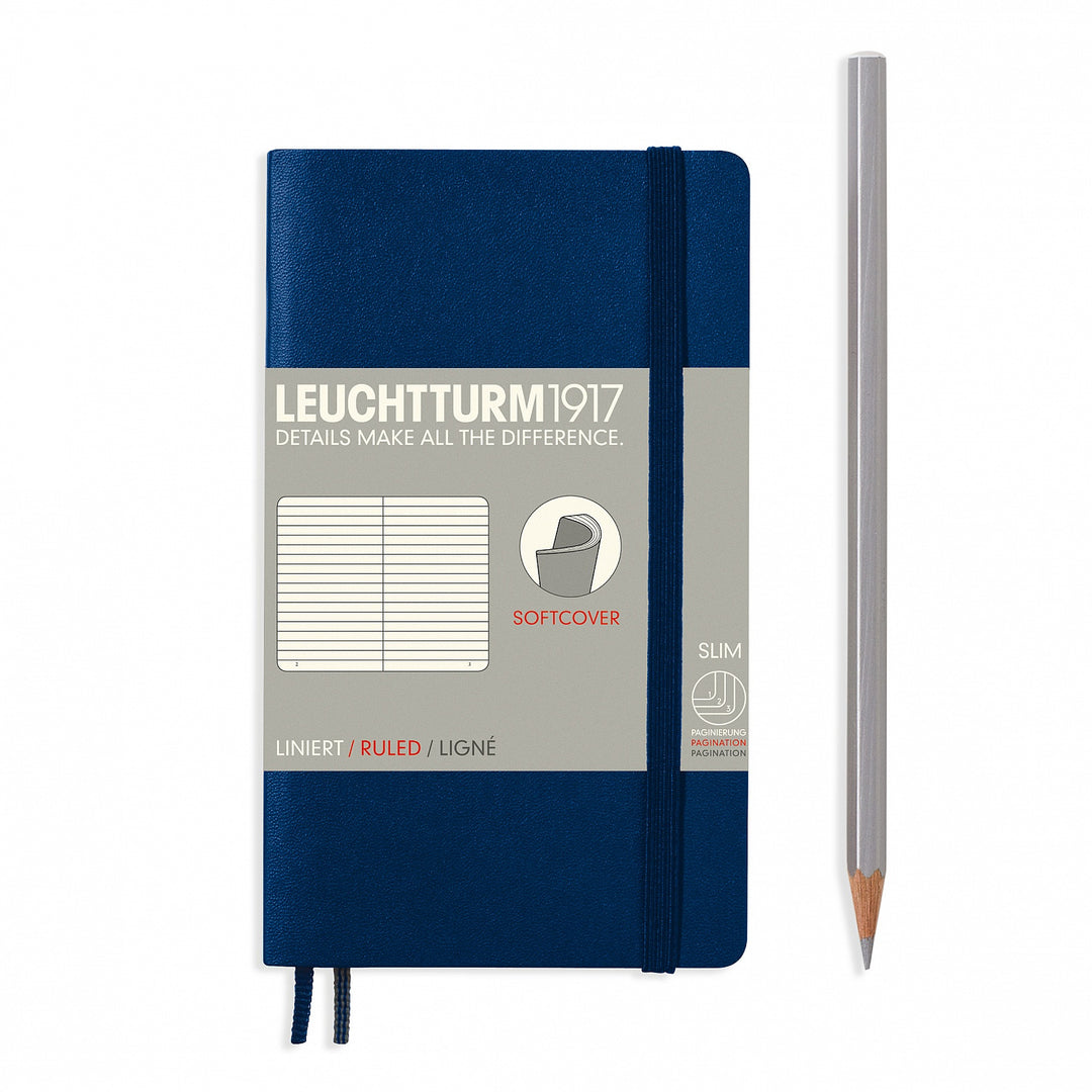 LEUCHTTURM - NOTEBOOK POCKET (A6) RULED, SOFTCOVER, 121 NUMBERED PAGES, NAVY - Buchan's Kerrisdale Stationery