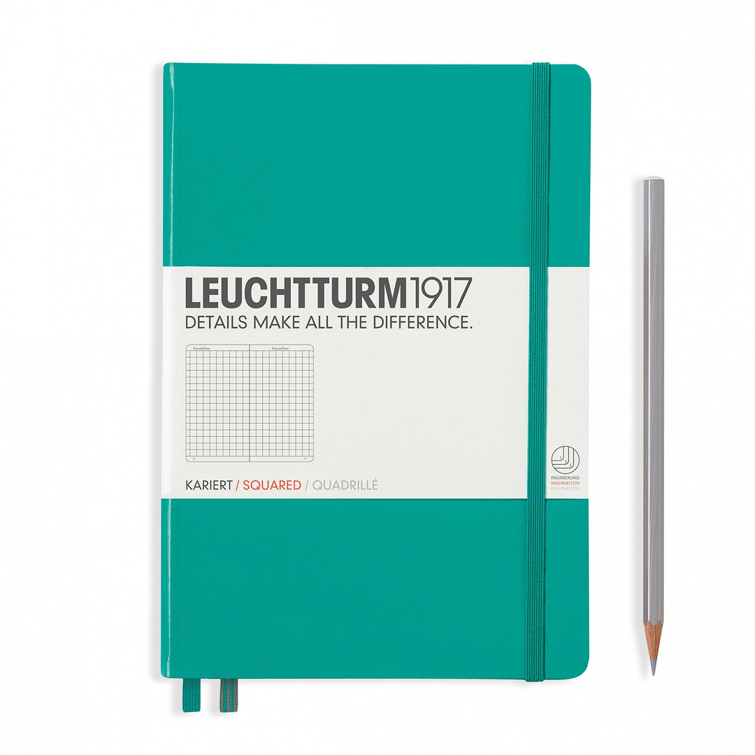 LEUCHTTURM - NOTEBOOK MEDIUM (A5) HARDCOVER, 249 NUMBERED PAGES, SQUARED, EMERALD - Buchan's Kerrisdale Stationery