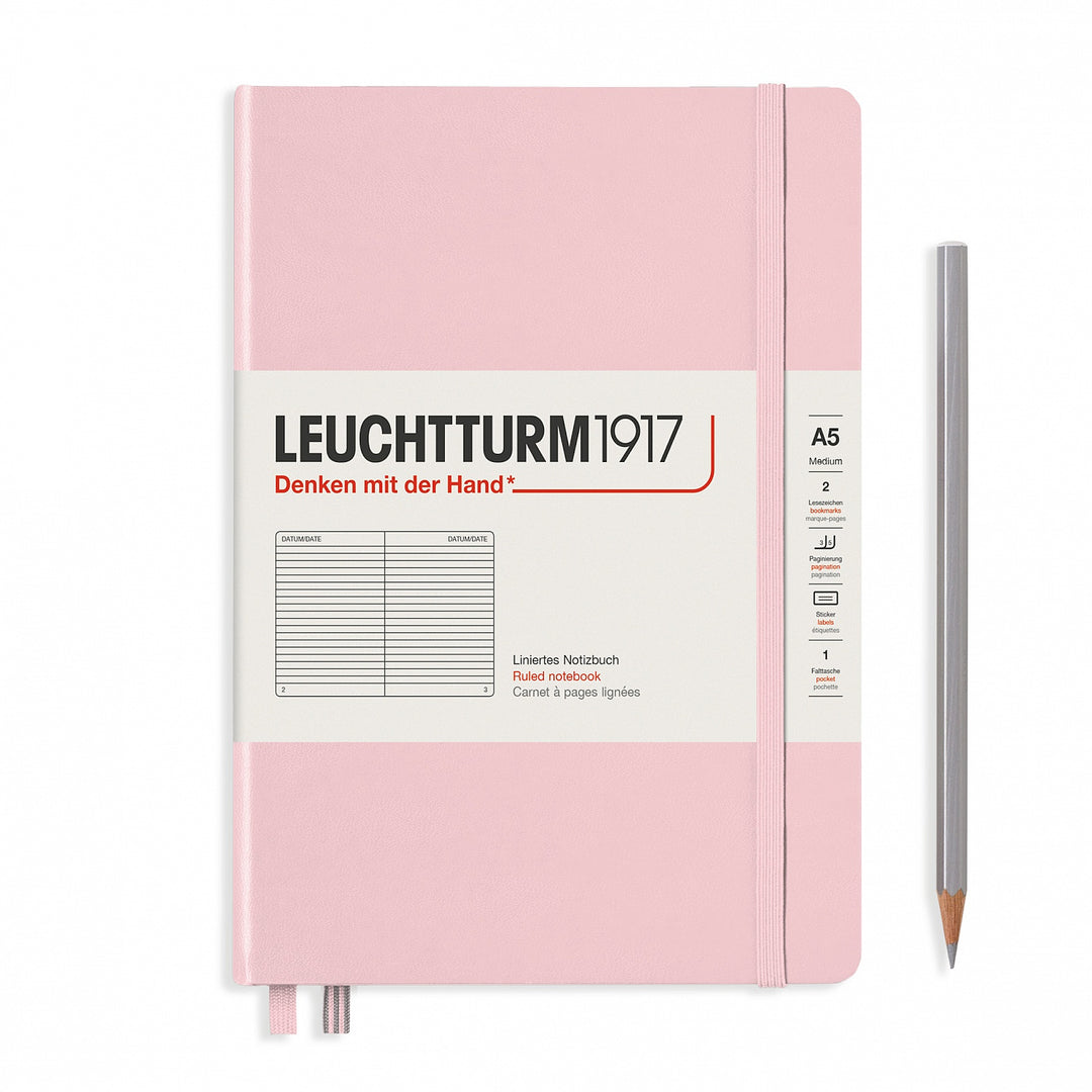 LEUCHTTURM - NOTEBOOK MEDIUM (A5), HARDCOVER, 251 NUMBERED PAGES, POWDER, RULED - Buchan's Kerrisdale Stationery