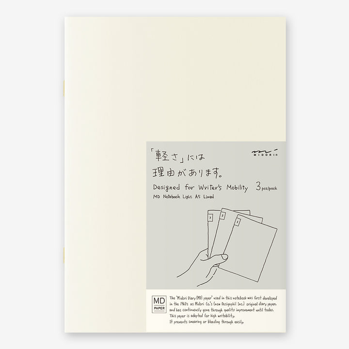 MIDORI - MD Notebook Light [A5] Gridded 3pcs pack (English Caption) - Buchan's Kerrisdale Stationery
