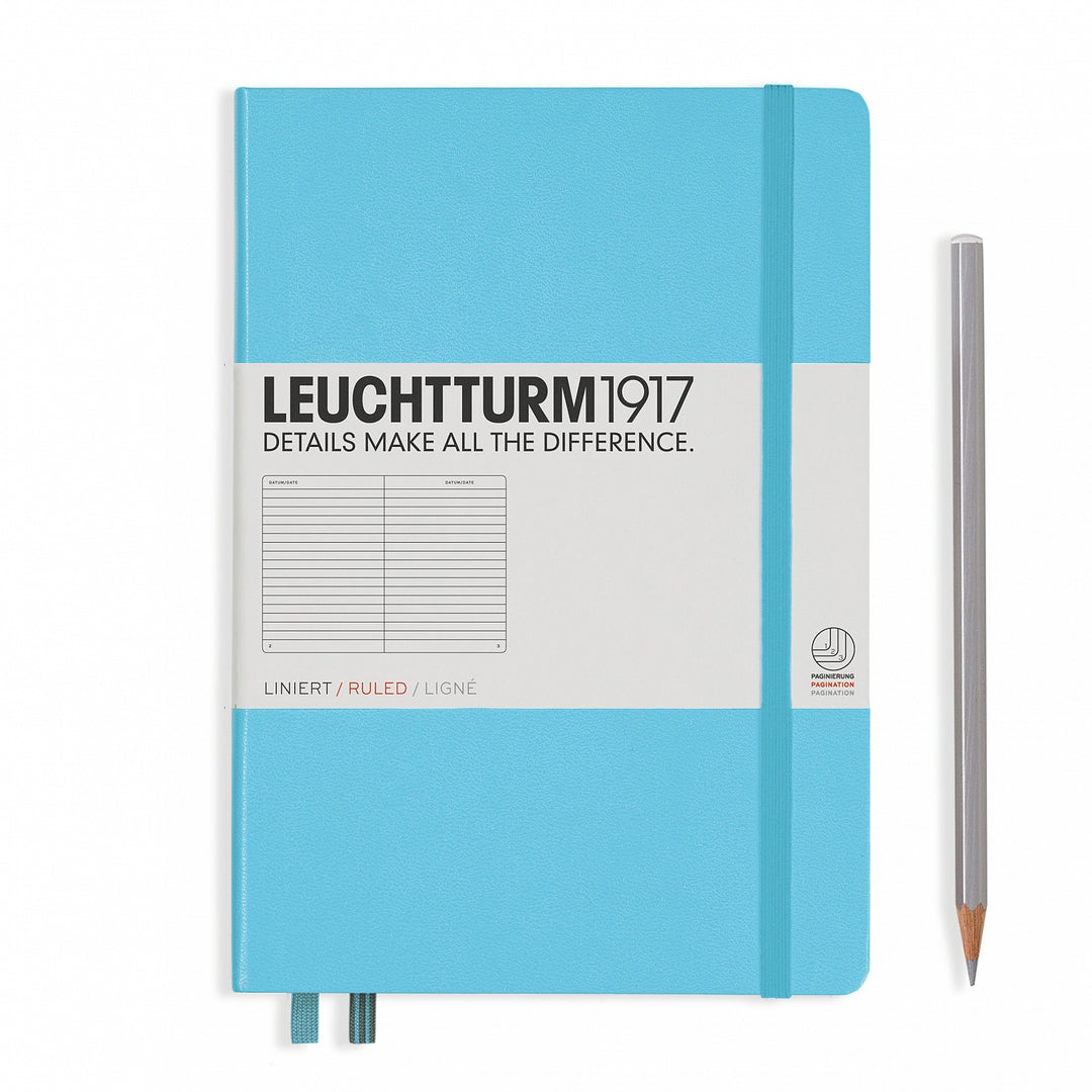 LEUCHTTURM - NOTEBOOK MEDIUM (A5) LINED, HARDCOVER, 251 NUMBERED PAGES, ICE BLUE - Buchan's Kerrisdale Stationery