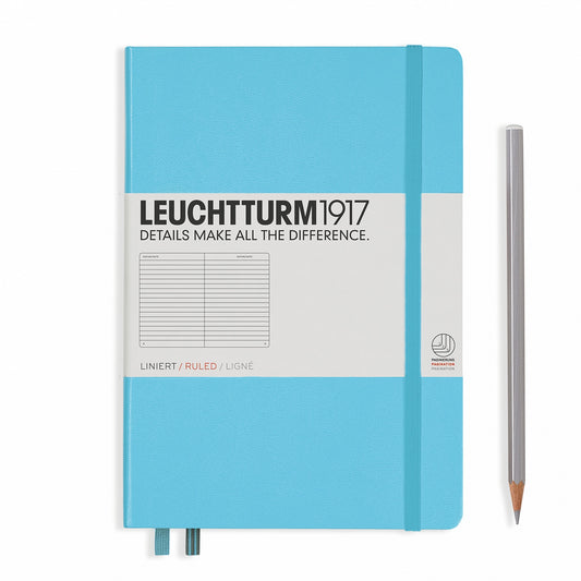 LEUCHTTURM - NOTEBOOK MEDIUM (A5) LINED, HARDCOVER, 251 NUMBERED PAGES, ICE BLUE - Buchan's Kerrisdale Stationery