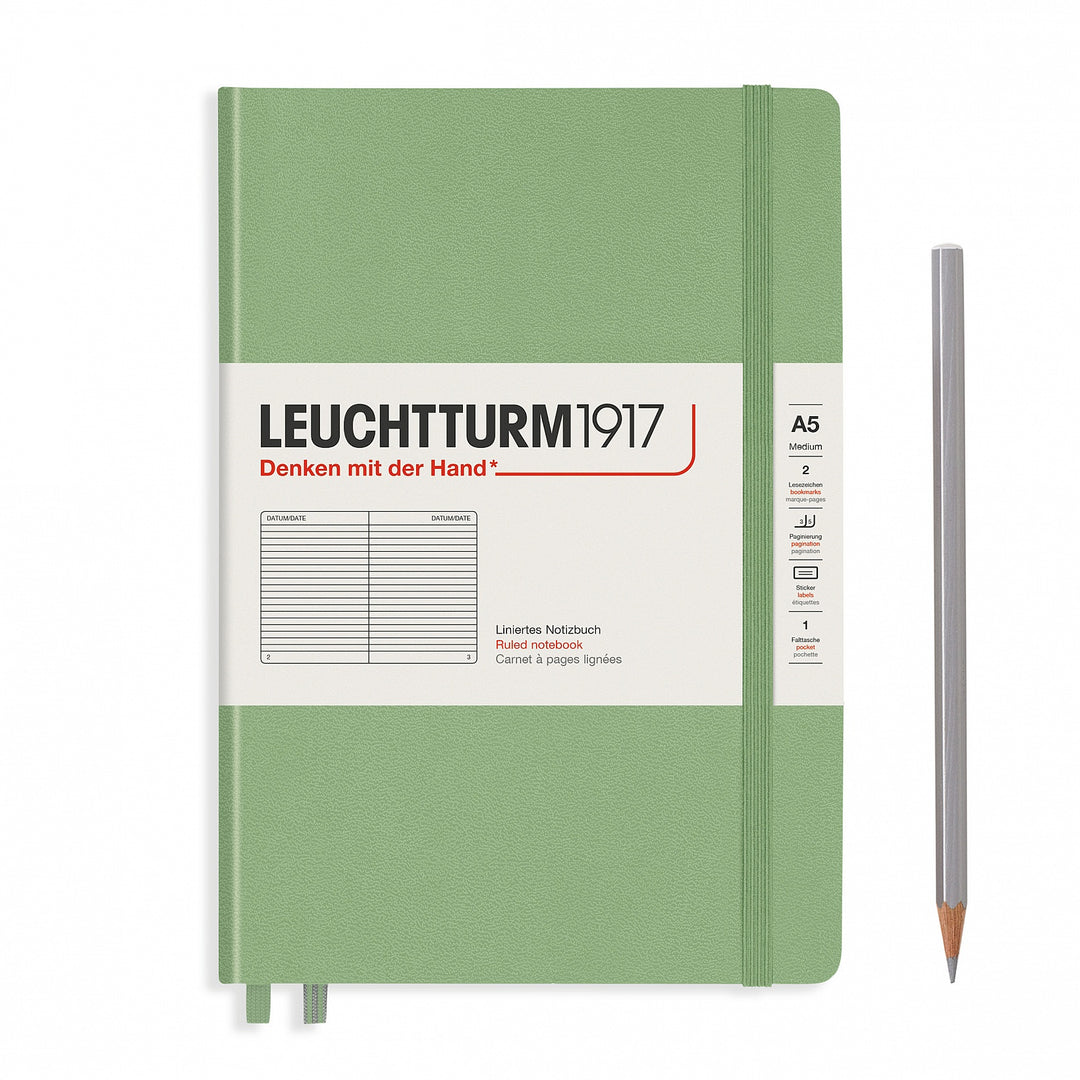 LEUCHTTURM - NOTEBOOK MEDIUM (A5), HARDCOVER, 251 NUMBERED PAGES, SAGE, RULED - Buchan's Kerrisdale Stationery
